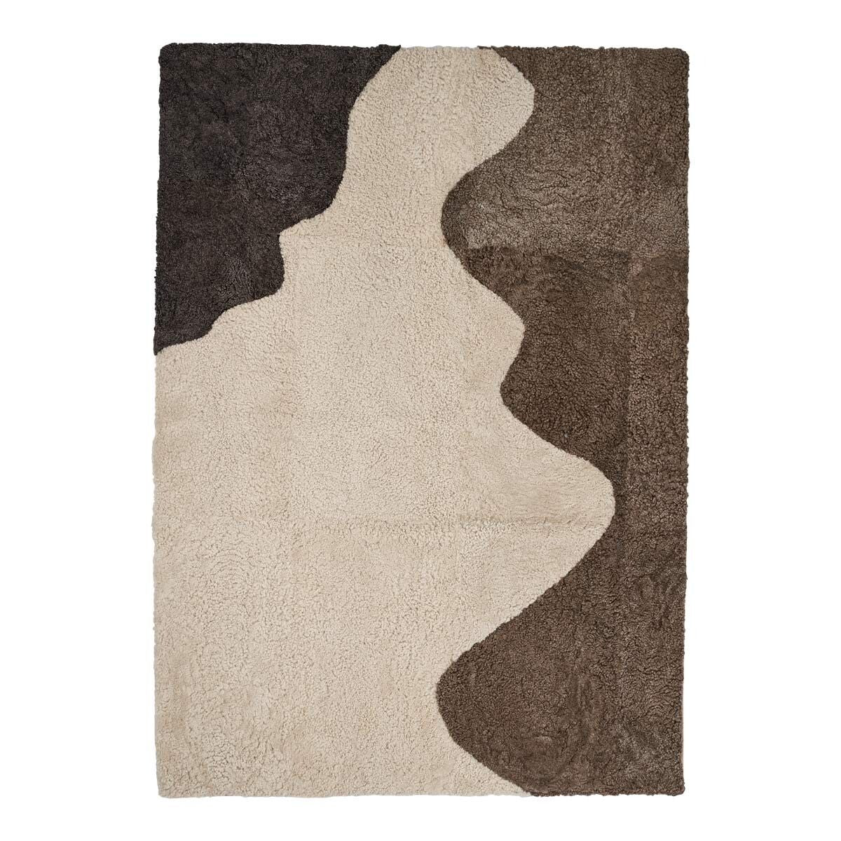 Short Wool Curly Sheepskin River Design Rug Anthracite/Pearl/Taupe