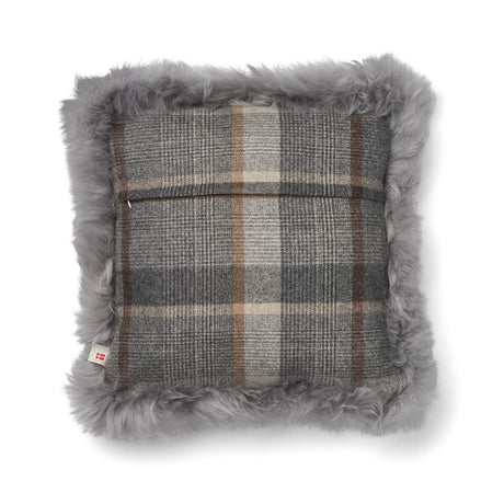 Wool Cushion | Doublesided | Long Wool trim | 52x52 cm Glencheck-Grey/Light Grey
