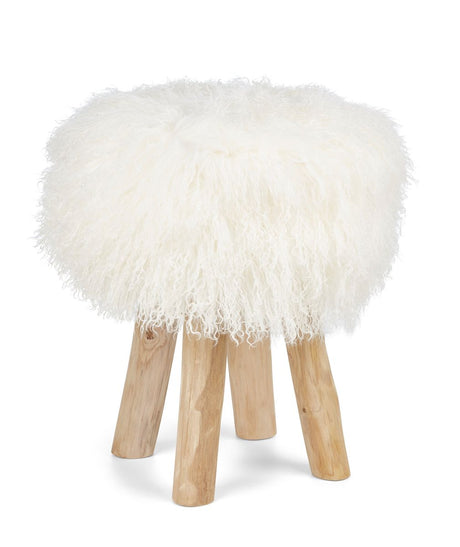 Theo Stool + Cover | Oak Legs | Mongolian Sheepskin