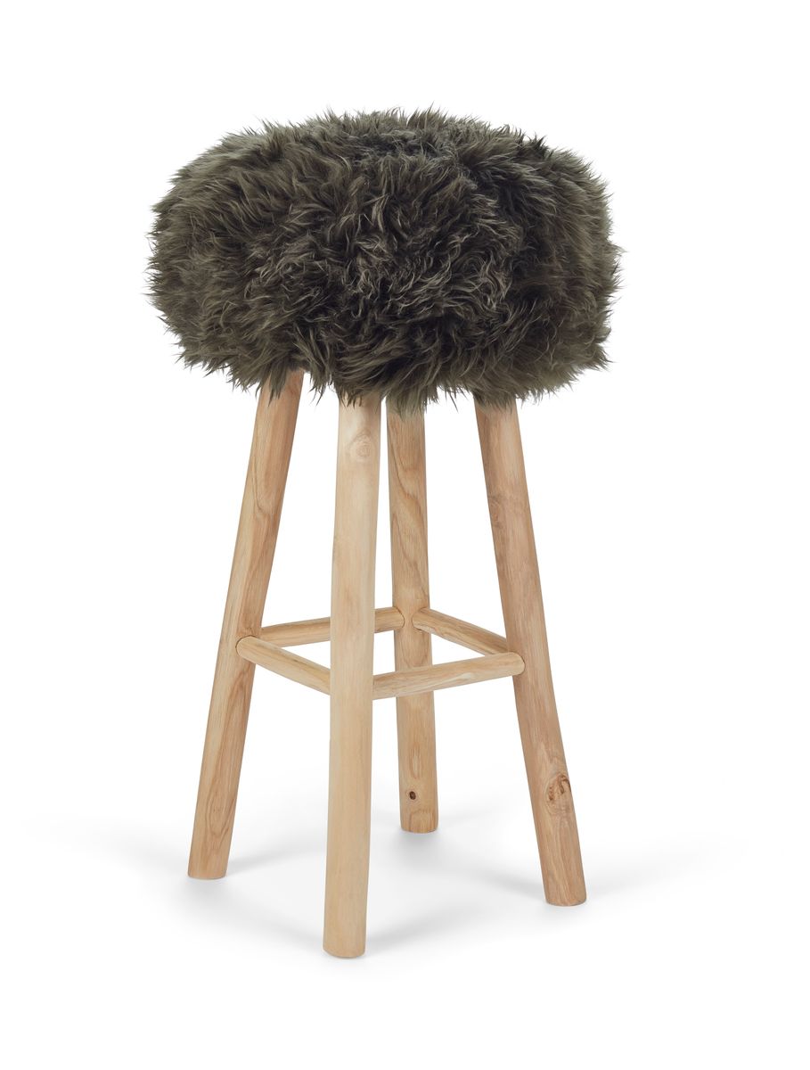 Long Wool Stool Cover | Ø35xH17 cm Hedge Green