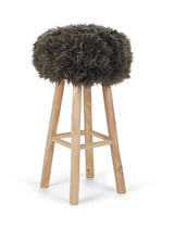 Theo Bar Stool + Cover | Oak Legs | New Zealand Sheepskin Hedge Green