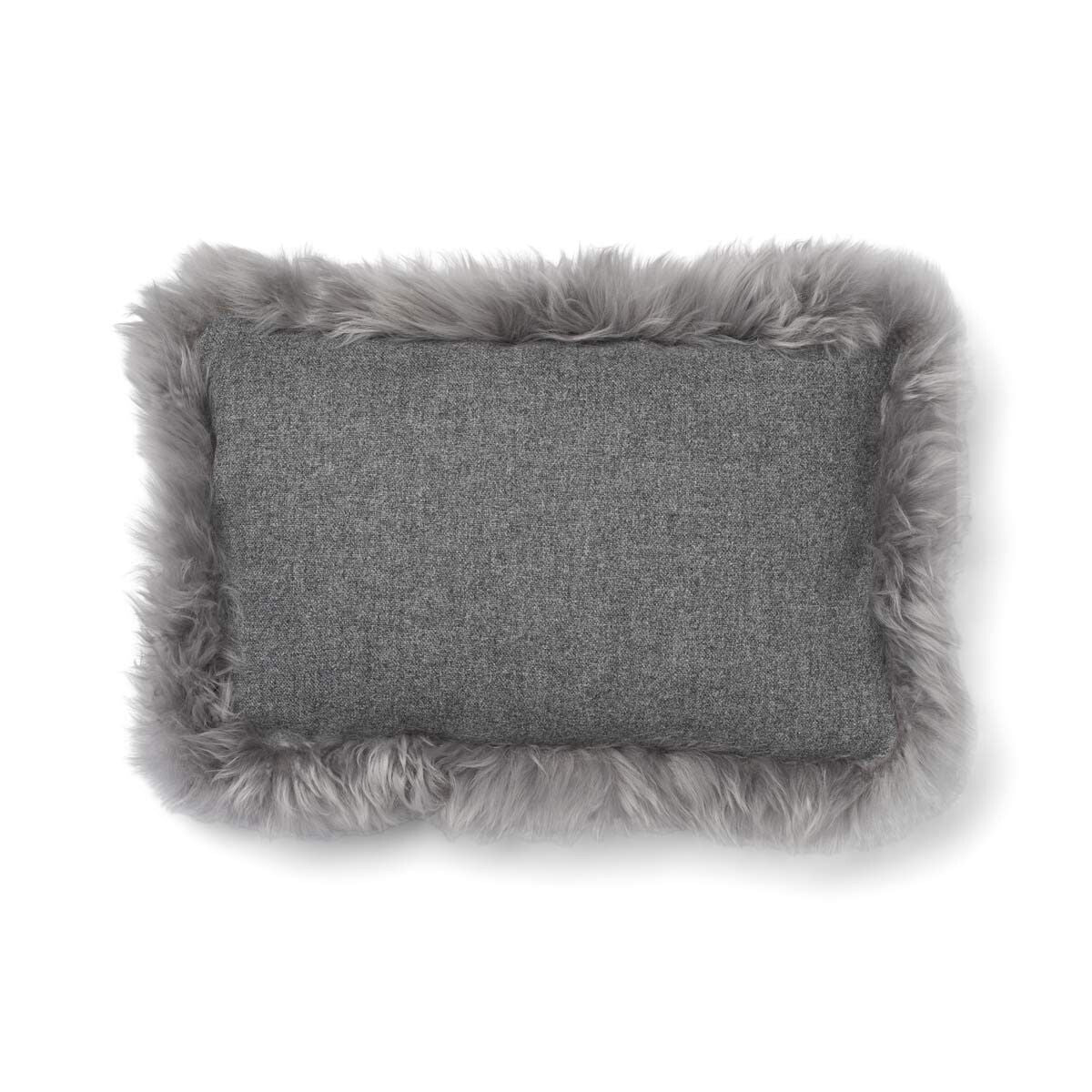 Wool Cushion | Long Wool trim  | 52x52 cm |34x52 cm Stone/Light Grey