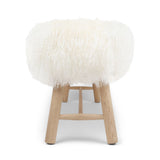 Bench with Tibetan Sheepskin | Oak Legs | 140x35x45 cm Ivory