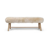 Bench with New Zealand Long Wool Sheepskin | Oak Legs | 140x35x45 cm Linen