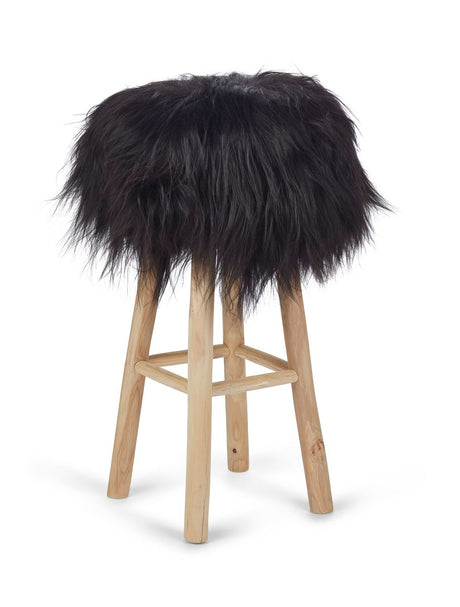 Theo Bar Stool + Cover | Oak Legs | Icelandic Sheepskin Blacky