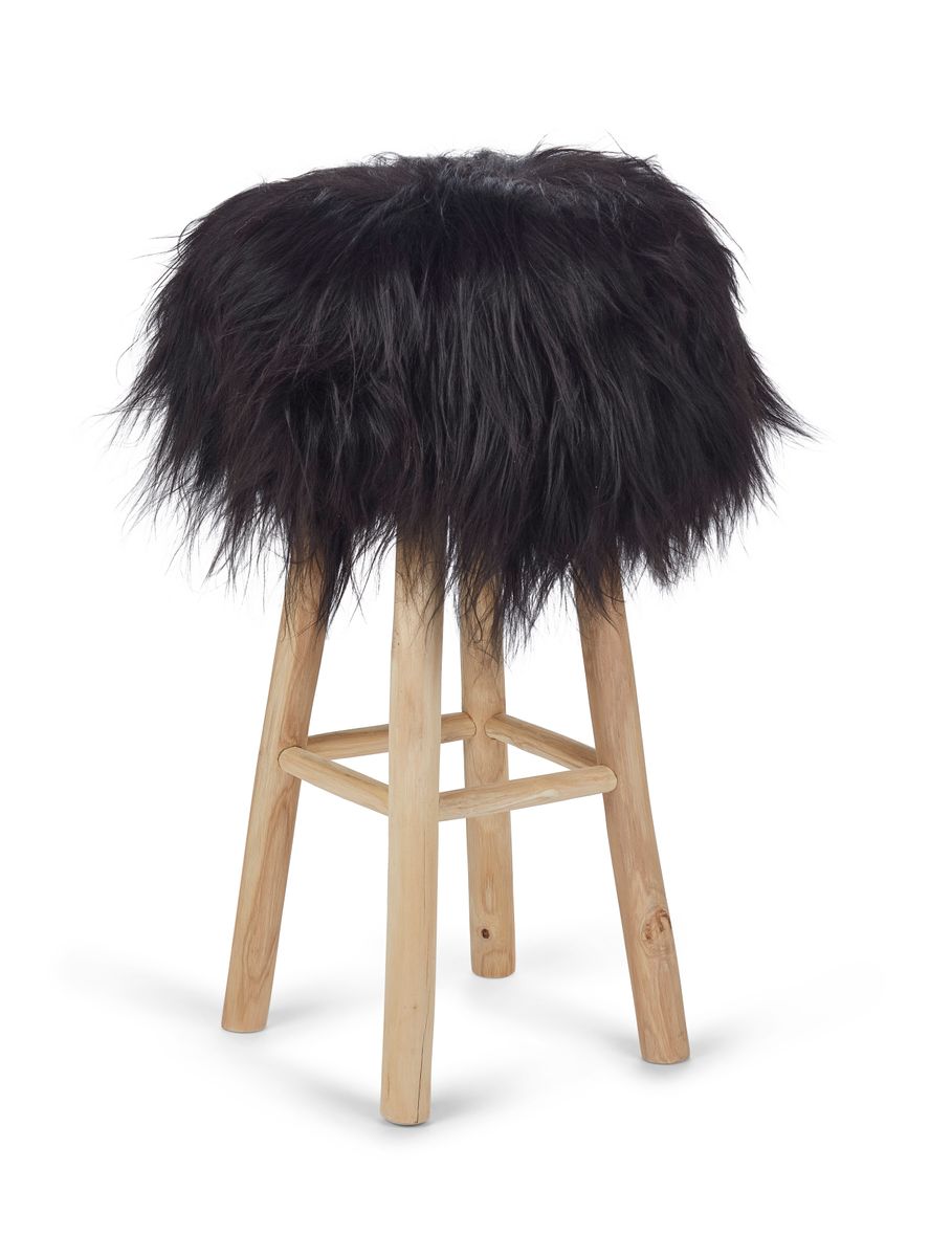 Theo Bar Stool + Cover | Oak Legs | Icelandic Sheepskin Blacky