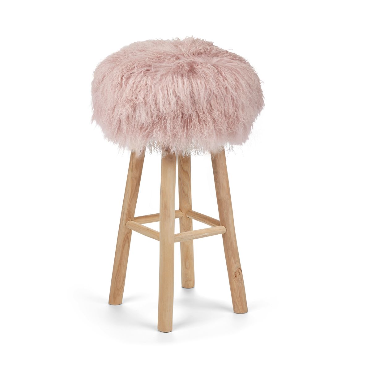 Theo Bar Stool + Cover | Oak Legs | Tibet Sheepskin Rosa
