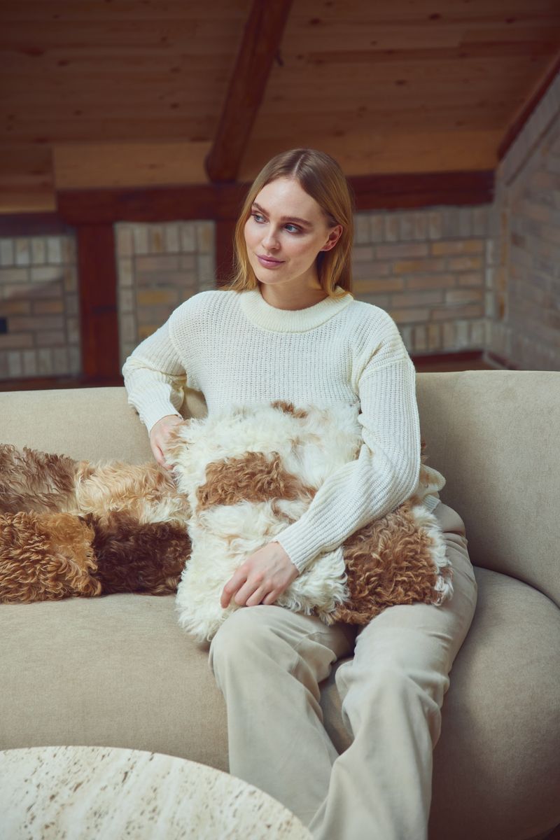 Toscana Lamb Cushion | Doublesided Brown/Beige Mix