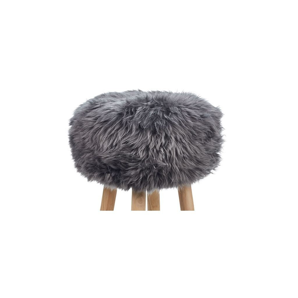 New Zealand Sheepskin Stool Cover | Ø35xH17 cm Steel
