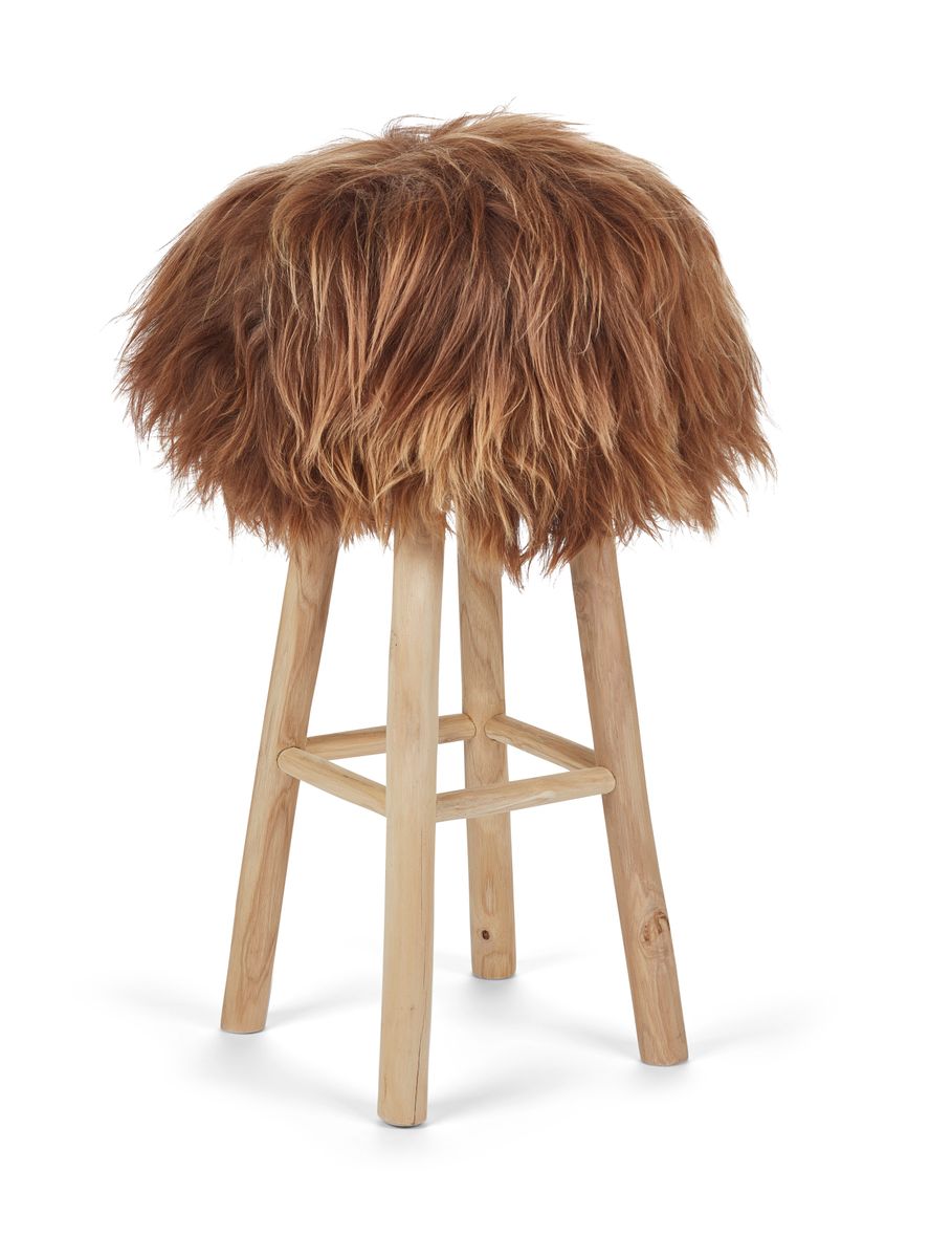 Theo Bar Stool + Cover | Oak Legs | Icelandic Sheepskin Rusty Brown
