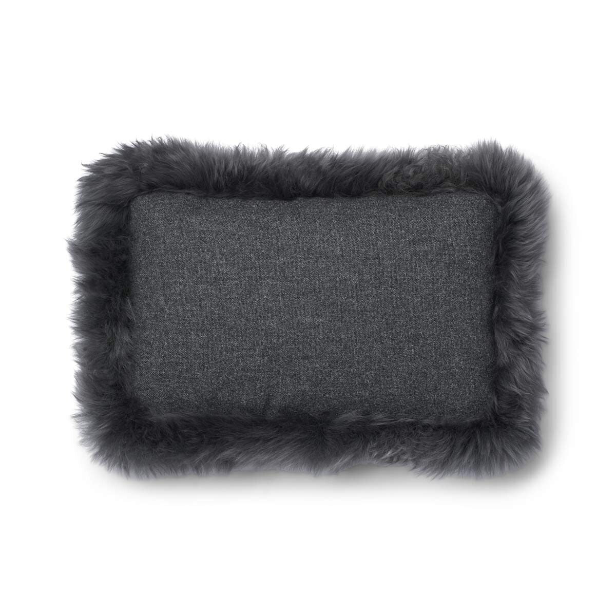 Wool Cushion | Long Wool trim  | 52x52 cm |34x52 cm Rock/Steel
