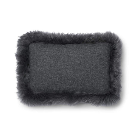 Wool Cushion | Long Wool trim  | 52x52 cm |34x52 cm Rock/Steel
