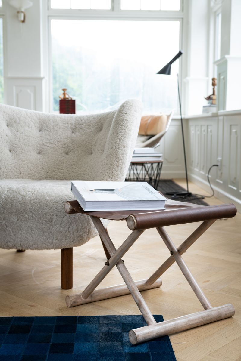 Calf leather Stool | 40x40x33 cm Dark Brown