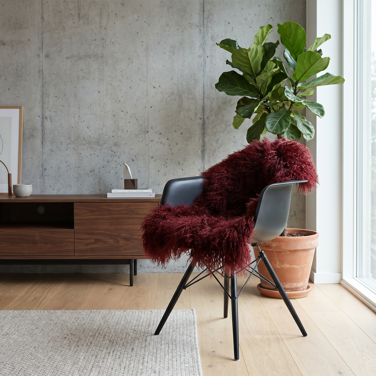 Curly Sheepskin | Mongolian | 85x50 cm Burgundy