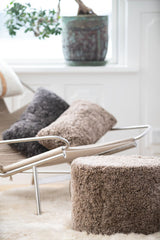 Short Wool Curly Sheepskin Pouf