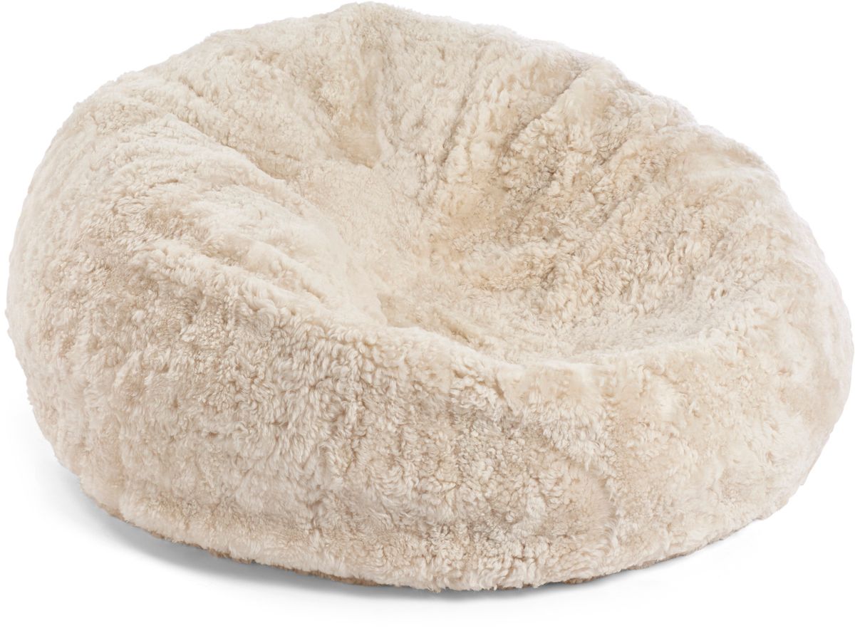 Round Sheepskin Bean Bag | Short Wool | Medium | Large Pearl