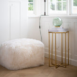 Long Wool Sheepskin Pouf Ivory