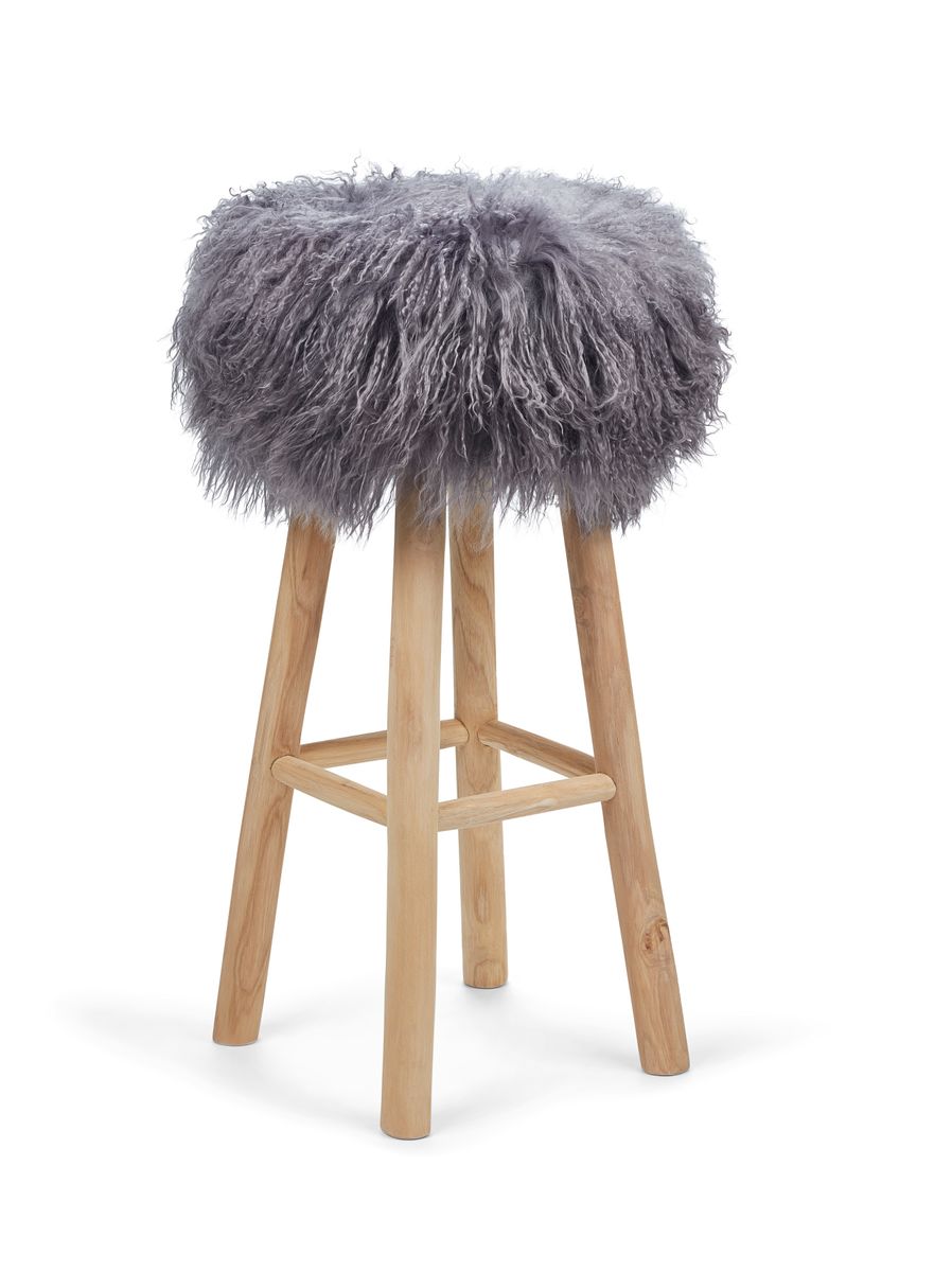 Theo Bar Stool + Cover | Oak Legs | Tibet Sheepskin Steel
