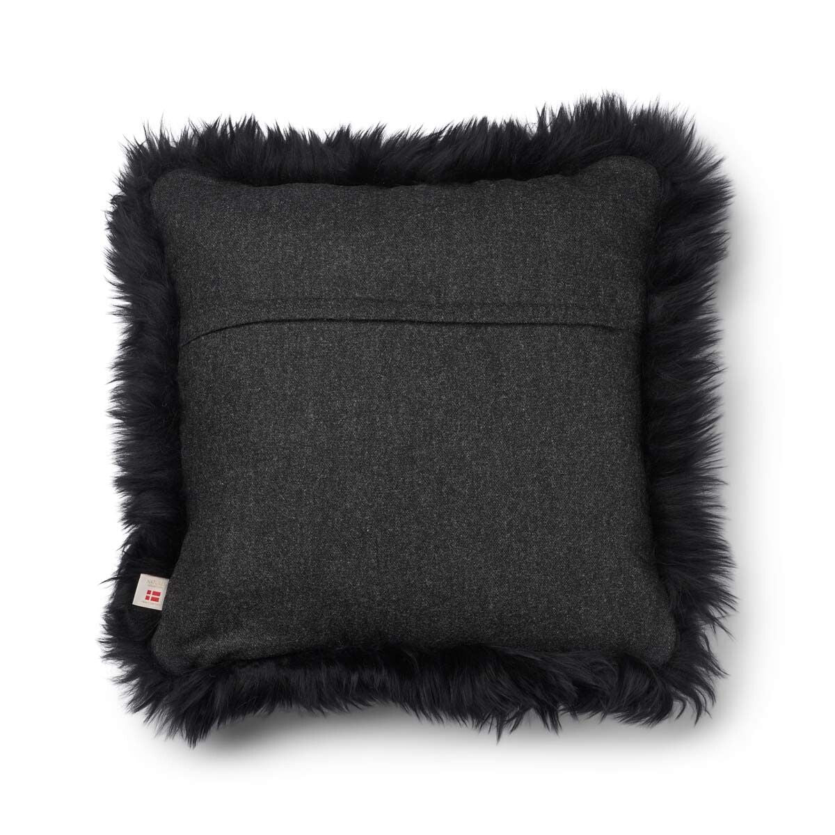 Wool Cushion | Long Wool trim  | 52x52 cm |34x52 cm Charcoal/Black
