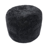 Short Wool Curly Sheepskin Pouf Black