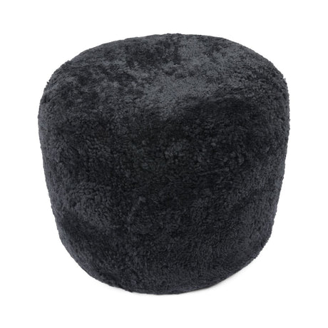 Short Wool Curly Sheepskin Pouf Black
