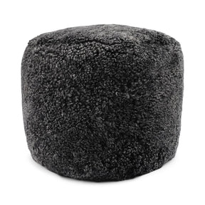 Short Wool Curly Sheepskin Pouf Anthracite
