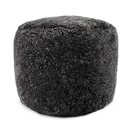 Short Wool Curly Sheepskin Pouf Anthracite