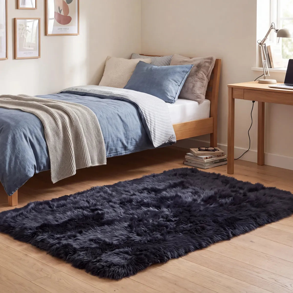 Long Wool Sheepskin Design Rug  | Navy | 120x180 cm  | 170x240 cm Navy