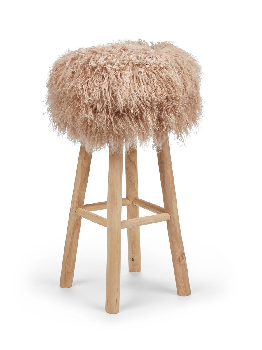 Theo Bar Stool + Cover | Oak Legs | Tibet Sheepskin