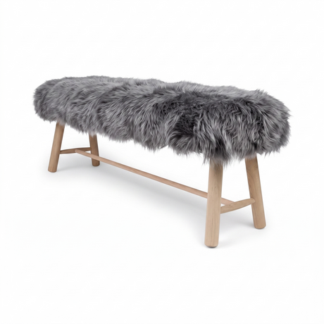 Theodor Bench | New Zealand Long Wool Sheepskin | 140x35x45 cm Steel