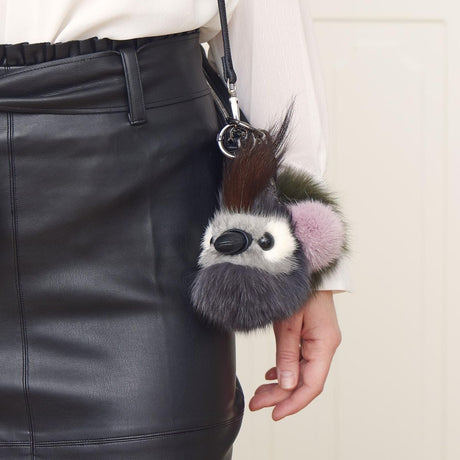 Pom Pom Keyring Leather Strap Autumn Marble