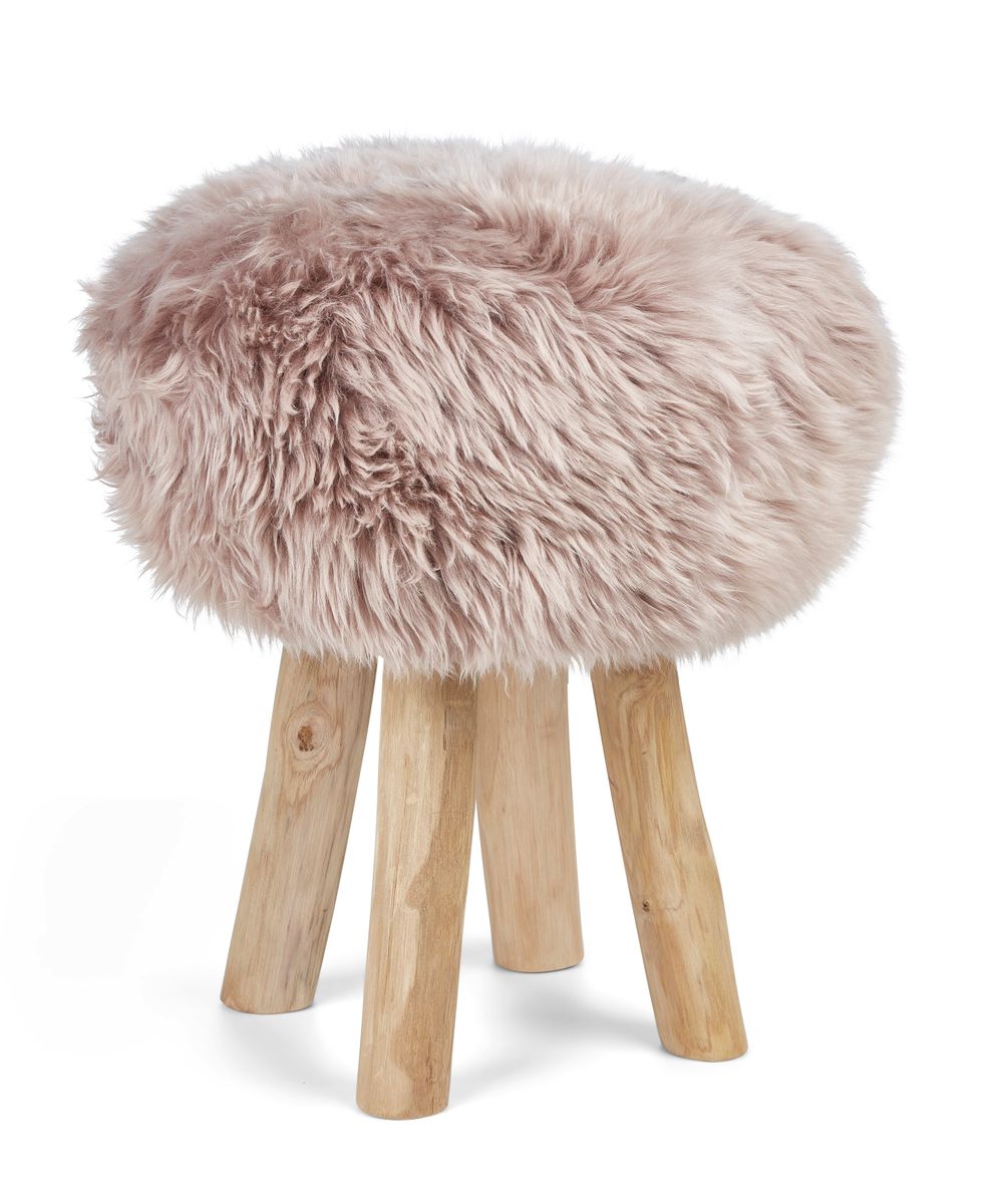 Theo Stool + Cover | Oak Legs | New Zealand Sheepskin