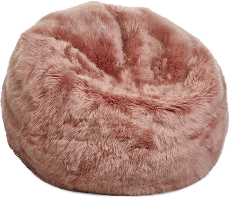 Round Sheepskin Bean Bag | Long Wool | Large Rosa