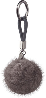 Pom Pom Keyring Leather Strap Dark Grey