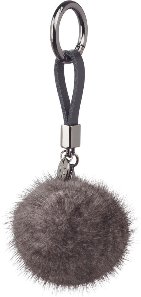 Pom Pom Keyring Leather Strap Dark Grey