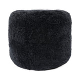 Short Wool Curly Sheepskin Pouf Black