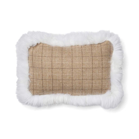 Wool Cushion Rectangular | Doublesided | Long Wool trim | 34x52 cm Oatmeal-Beige/Ivory