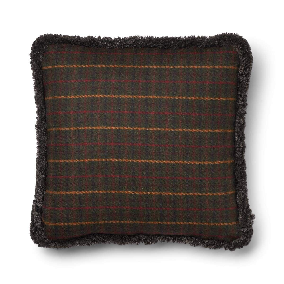 Wool Cushion | Doublesided | Short Wool trim | 52x52 cm | 34x52 cm Kilberry Fir-Dark Green/Cappuccino