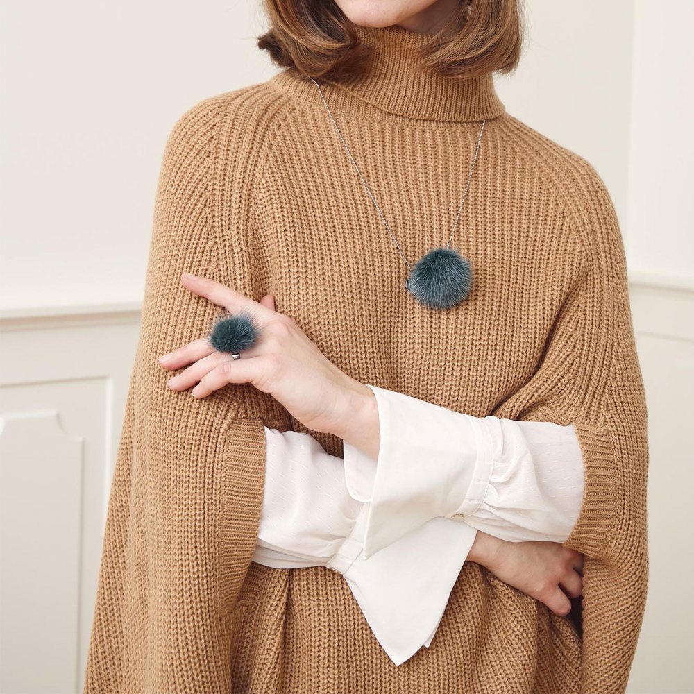 Necklace Pom Pom  Autumn Marble