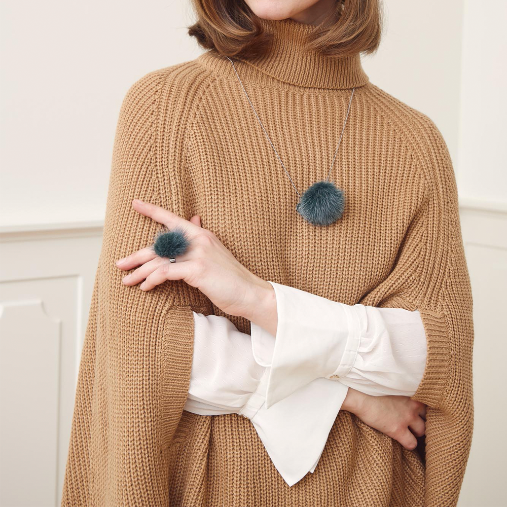 Necklace Pom Pom  Autumn Marble