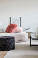 Short Wool Curly Sheepskin Pouf