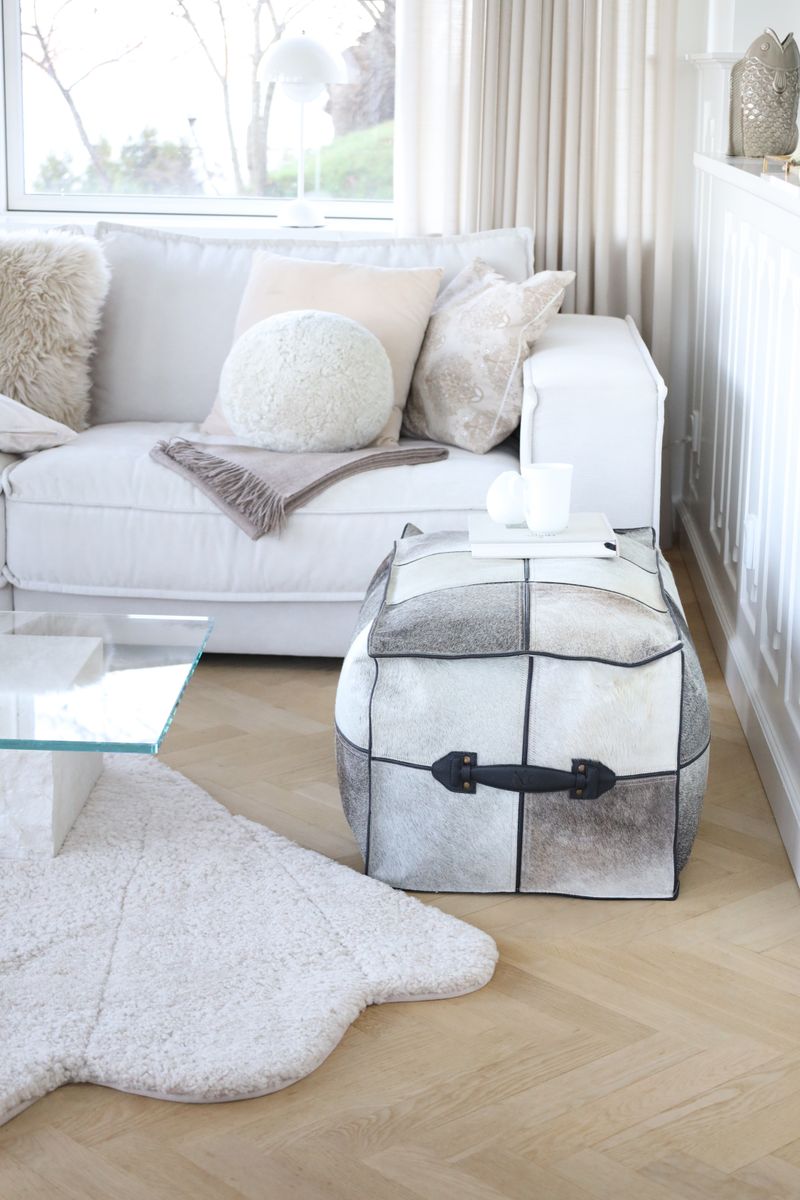 Calf Leather Pouf | Long | 45x82x38 Grey