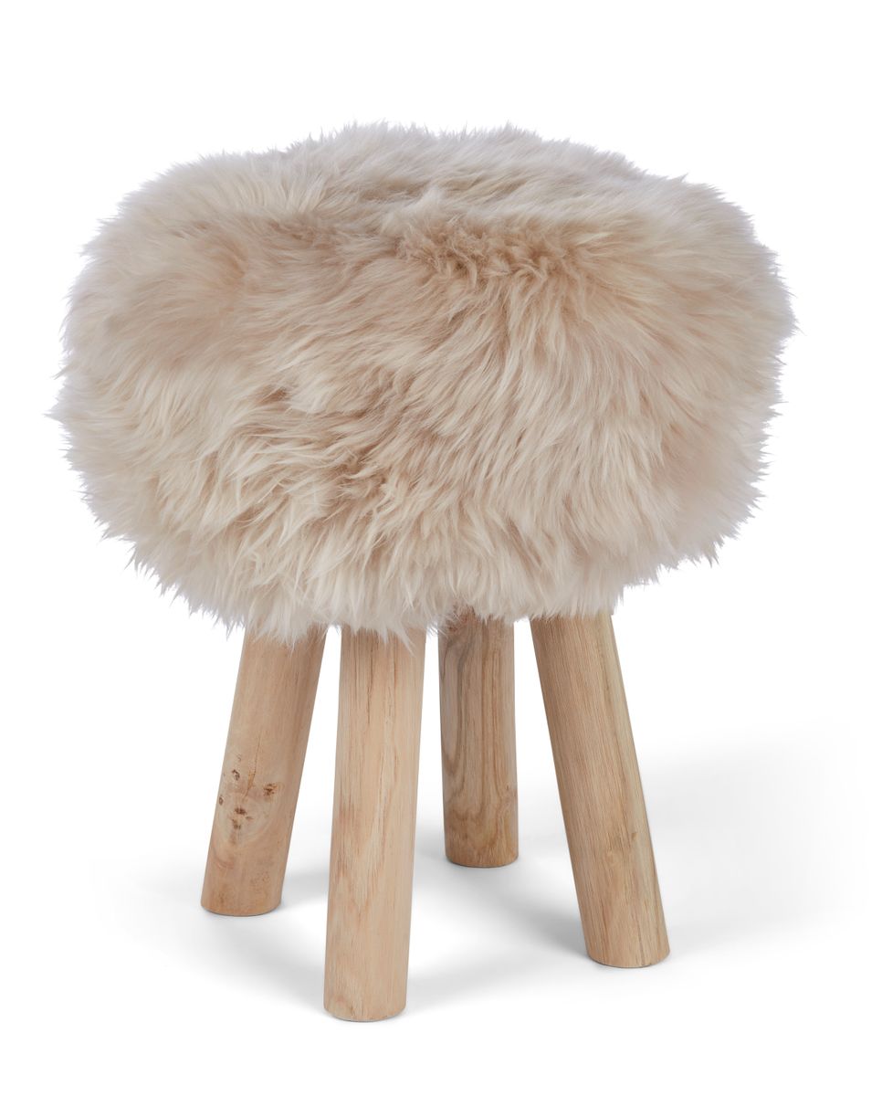 Theodor Stool + Cover | Oak Legs | New Zealand Sheepskin Linen