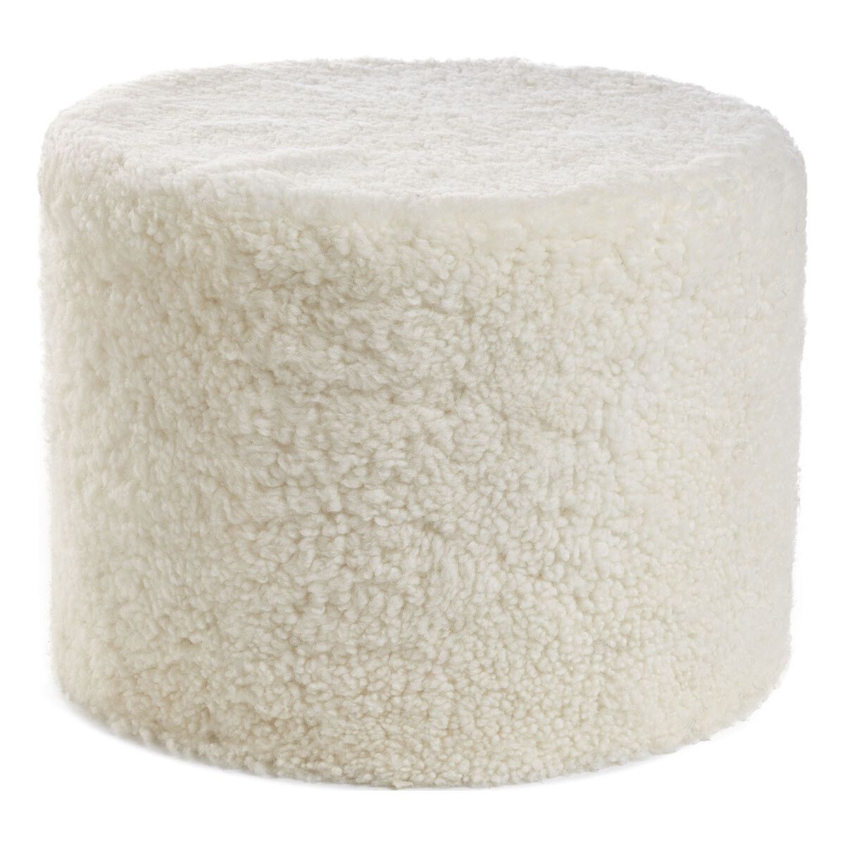 Short Wool Curly Sheepskin Pouf Ivory