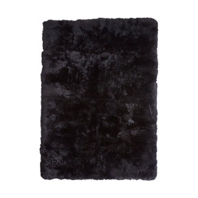 Long Wool Sheepskin Design Rug Black