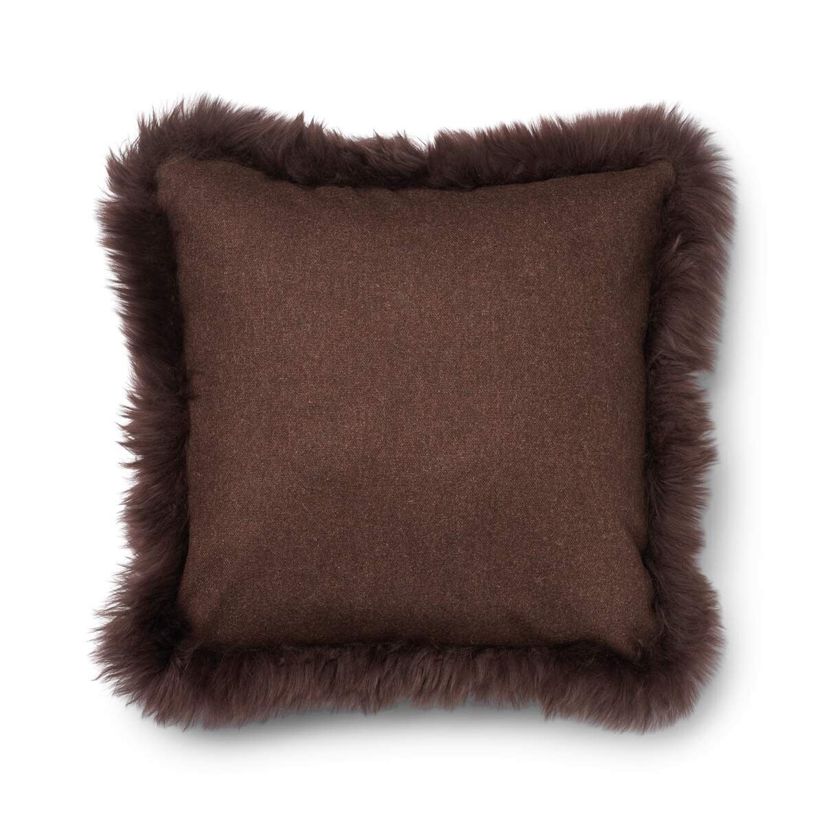 Wool Cushion | Long Wool trim  | 52x52 cm |34x52 cm Brown/Chocolate