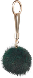 Pom Pom Keyring Leather Strap Grass Green