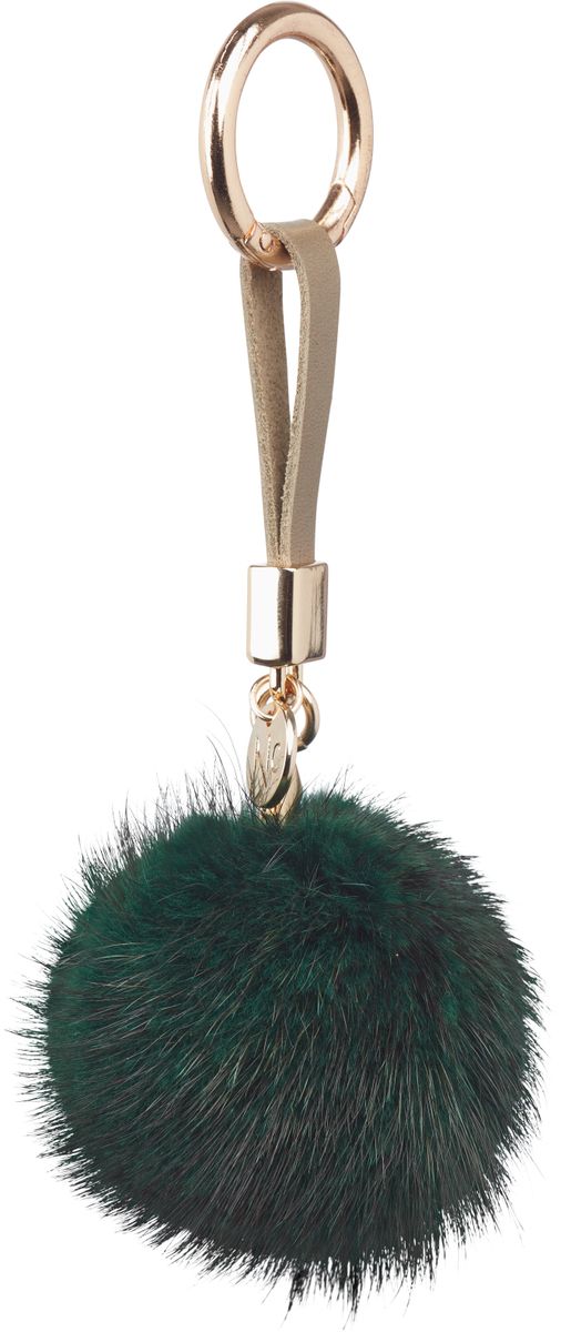 Pom Pom Keyring Leather Strap Grass Green