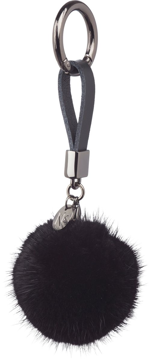 Pom Pom Keyring Leather Strap Black