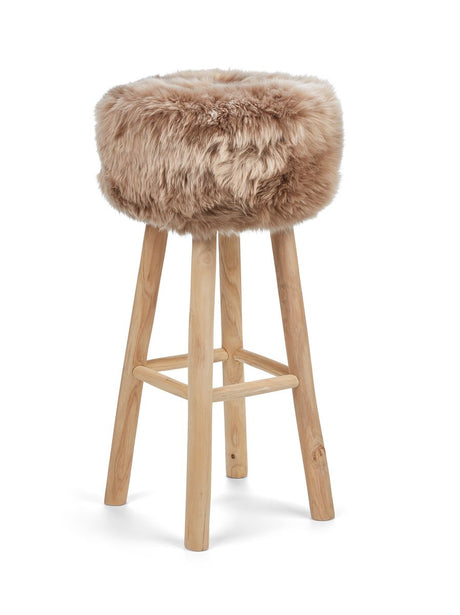 Theo Bar Stool + Cover | Oak Legs | New Zealand Sheepskin Taupe